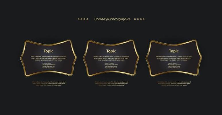 A set of Golden frame luxury option buttons template, the premium infographics shapes design of three steps Levels option styles, vector, illustration
