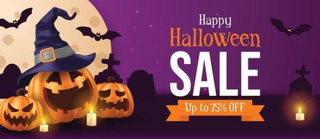 Happy Halloween Sale Banner. Halloween vector illustration with halloween pumpkins, and halloween elements.