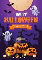 Happy Halloween Poster. Halloween vector illustration with halloween pumpkins, and halloween elements.