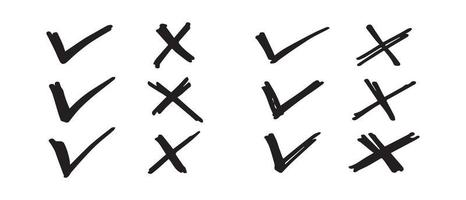 Tick and cross  signs. Checkmark OK and X icons. vector