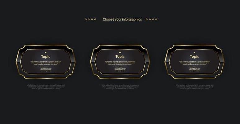 Vector of Gold option buttons design template, THREE options chart for business and finance template website ilustration