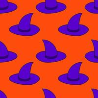 Seamless pattern with cartoon doodle linear witch hat. Halloween background. vector