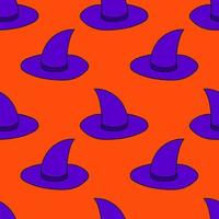 Seamless pattern with cartoon doodle linear witch hat. Halloween background. vector