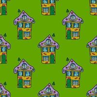 Cute hand drawn doodle house seamless pattern. Town background. Sketch of a building in childlike style. vector