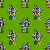 Cute hand drawn doodle house seamless pattern. Town background. Sketch of a building in childlike style. vector