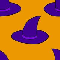 Seamless pattern with cartoon doodle linear witch hat. Halloween background. vector