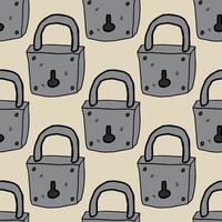 Cartoon doodle linear closed padlock seamless pattern. Background of security concept. vector