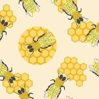 Bee with honeycomb seamless pattern vector