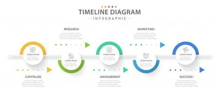 plantilla infográfica para negocios. Diagrama de línea de tiempo moderno de 5 pasos con flechas de progreso, infografía vectorial de presentación. vector