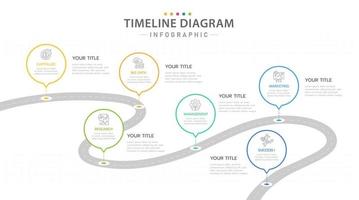 Infographic template for business. 6 Steps Modern Timeline diagram with road journey concept, presentation vector infographic.