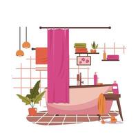 Clean Bathroom Decoration Bathtub House Interior Flat Design vector
