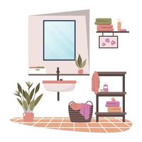 Clean Bathroom Decoration Mirror Sink Cabinet House Interior Flat Design vector