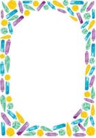 Frame with an empty circle inside and colorful crystals around vector