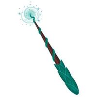 Wooden wand with green forest fairy leaves, magic smoke, fairy dust and glow swirl vector