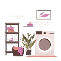 Clean Bathroom Decoration Laundry Washing Machine House Interior Flat Design vector