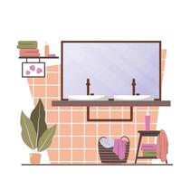 Clean Bathroom Decoration Mirror Sink Cabinet House Interior Flat Design vector