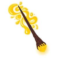 Wooden magic wand with yellow crystal, magic smoke, fairy dust and glow swirl vector