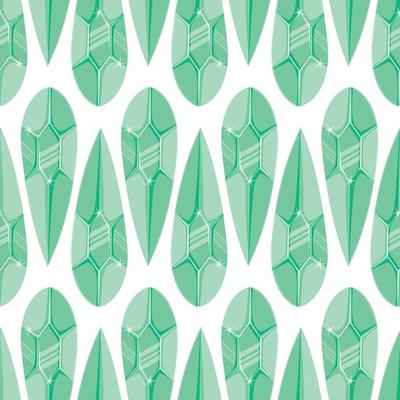 Seamless pattern with light green magic crystals in a simple minimalistic flat style on a white background