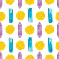 Seamless pattern with orange, purple and blue magic crystals in a simple minimalistic flat style on a white background vector