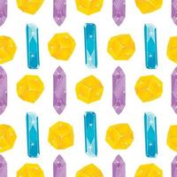 Seamless pattern with orange, purple and blue magic crystals in a simple minimalistic flat style on a white background vector