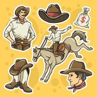 Cowboy Wild West Sticker Set vector