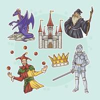 conjunto de pegatinas de ficciones de reinos medievales vector