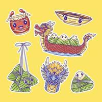 Dragon Boat Festival Sticker Set vector