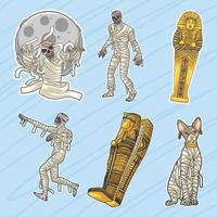 conjunto de pegatinas de ficción de momia egipcia vector
