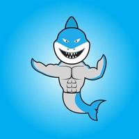 Muscular shark posing showing muscles bicep vector