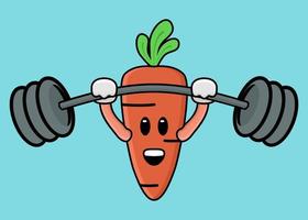 Cute carrot mascot exercising using barbells of illustration vector