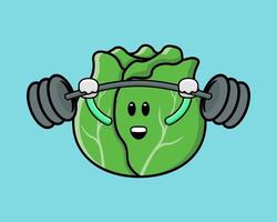 Cute cabbage mascot exercising shoulder press using barbells of illustration vector