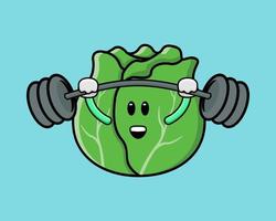 Cute cabbage mascot exercising shoulder press using barbells of illustration vector