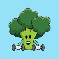 lindo brócoli fitness con dumbell mascota de ilustración vectorial vector