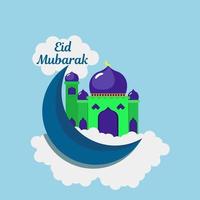 Eid Mubarak Al-Fitr and Al-Adha  flat illustration vector