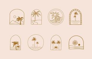 Collection of line design with tree,palm,nature.Editable vector illustration for website, sticker, tattoo,icon