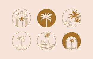 Collection of line design with tree,palm,nature.Editable vector illustration for website, sticker, tattoo,icon