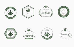 cannabis object collection with circle, star,ribbon vector