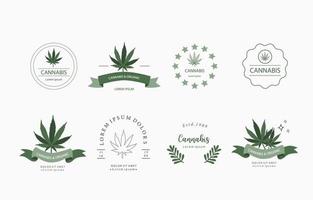 cannabis object collection with circle, star,ribbon vector