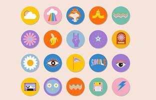 groovy object collection with mushroom,heart,rainbow for social media,sticker vector