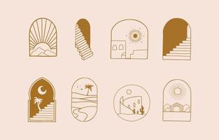 colección de diseño de línea con sol, ventana, edificio. Ilustración vectorial editable para redes sociales, icono vector