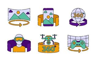 Virtual Reality 360 Technology Icon Set vector