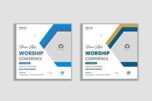 Church praise and worship conference flyer social media and web banner vector