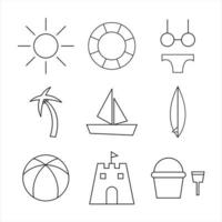 conjunto de iconos de playa, conjunto de iconos de vector delgado