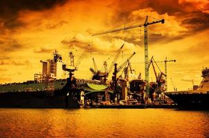 Shipyard. Ship under construction, repair. Industrial, transport. photo