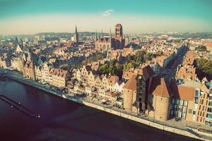 Top view of an old town in Gdansk, Poland. photo