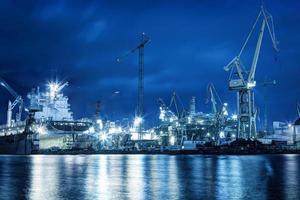 Shipyard at work, ship repair, freight. Industrial photo