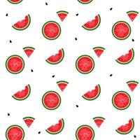 fondo de sandía y patrón sin costuras, diseño plano de hojas verdes e ilustración de jugo de flor y sandía, concepto de fruta fresca y jugosa de comida de verano. vector