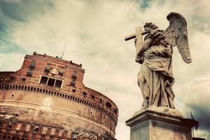 Rome, Italy, 2022 - Castel St Angelo, Rome, Italy. View from the bridge. Vintage photo