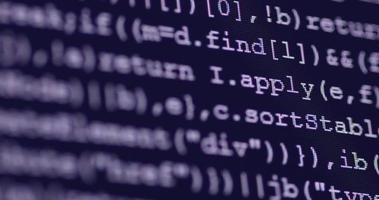 4k code de balise de programmation en gros plan sur le moniteur de l'ordinateur faites défiler vers le bas. concept d'arrière-plan pour la programmation et le codage du développement web. video