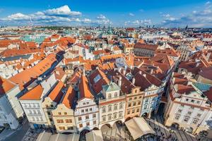 Cityscape of Prague, Czech Republic. Traditional red roof tenement houses.